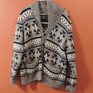 American Eagle Sweater Woman X Large Black White Grey Warm Cardigan Sweater
